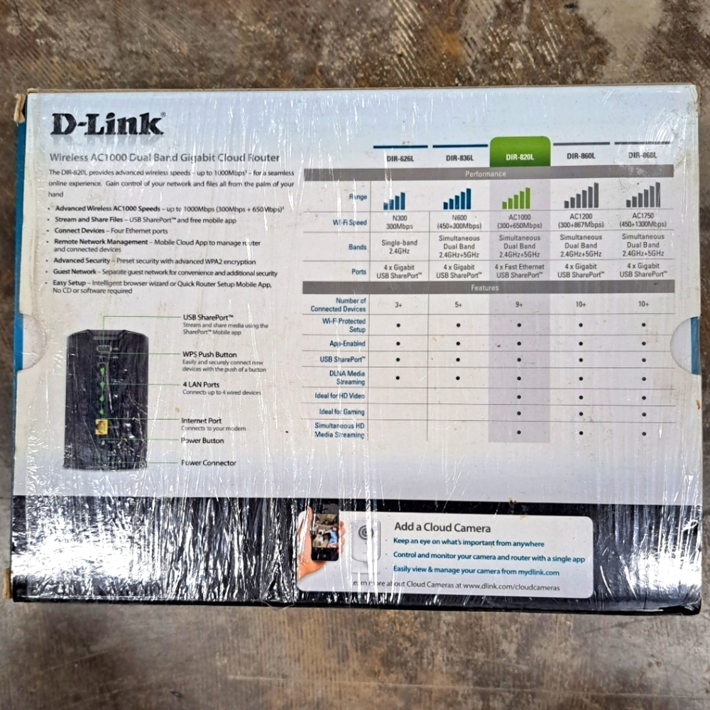 D-Link Wireless AC1000 Dual Band Cloud Router (DIR-820L) - Picture 2 of 2